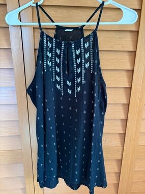 Old Navy Black Embroidered Halter Tank Top